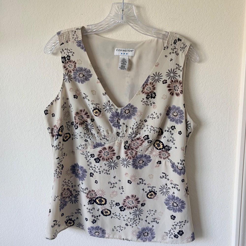 Vintage Y2K Covington Floral Babydoll Tank Top V Neck Empire Waist Size 12